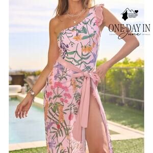 Idopip Ruffle One Shoulder One Piece Sarong Swimsuit Size M